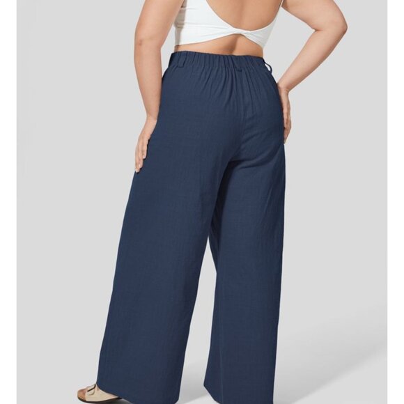 Halara High Waisted Plicated Side Pocket Wide Leg Pants Sz XL Womens Navy Blue F - Picture 4 of 8